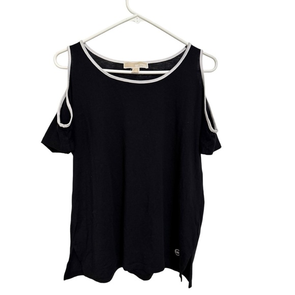 Michael Kors Black Cold Shoulder T-Shirt Large Short Sleeve Casual Top - Picture 1 of 4